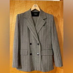The Kooples Heringbone Wool Blazer in Grey (double-breasted blazer), size 36 / 4